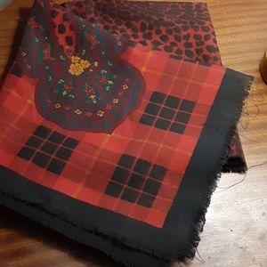 Lg Vtg 90s Red & Black Plaid Scarf w/Animal Print